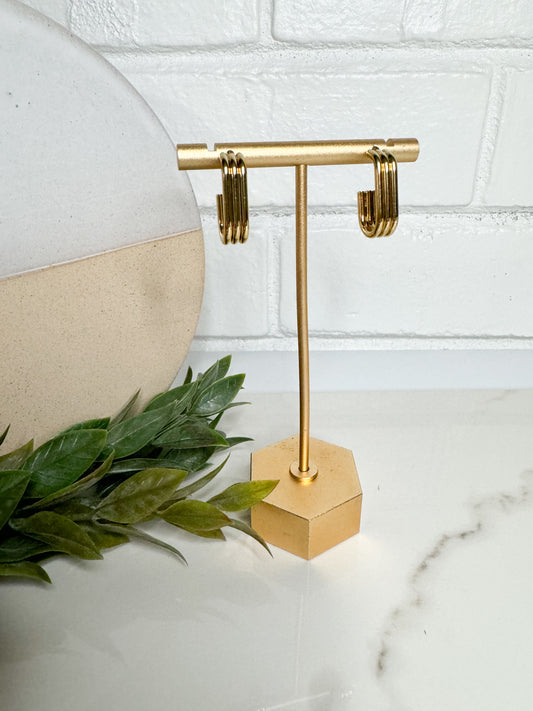 Gold Triple Band Hoop Stud