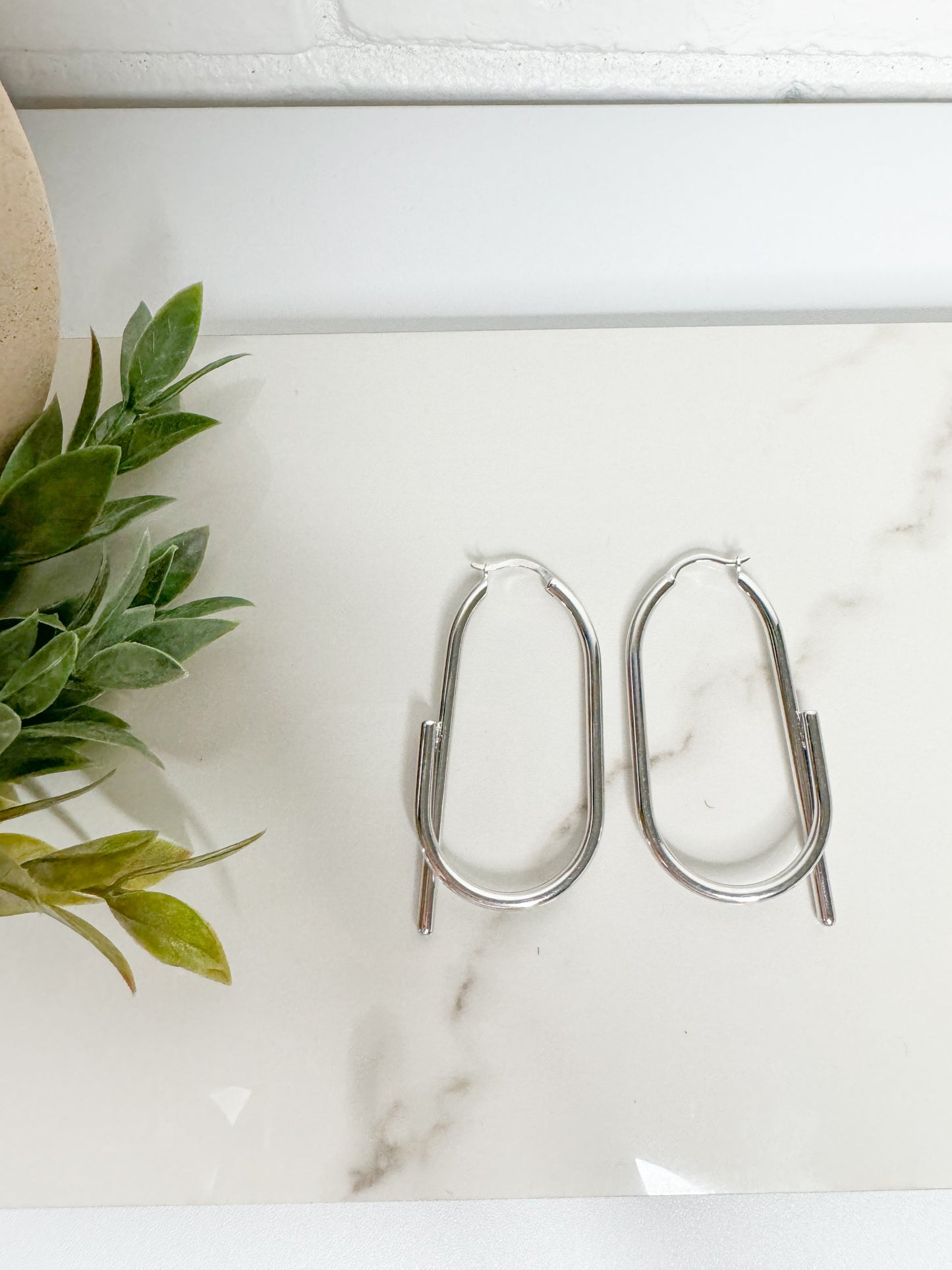 Silver Overlapping Oval Hoop Earrings