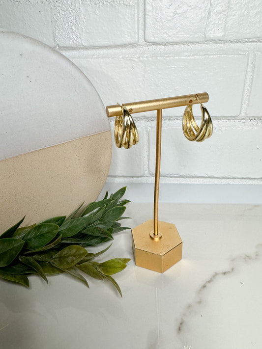Gold Triple Band Open Hoop Stud